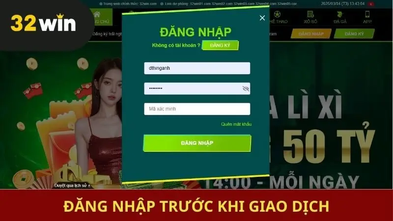 Đăng nhập trước khi tiến hành đổi thưởng