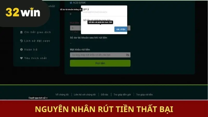 Nguyên nhân đổi thưởng thất bại