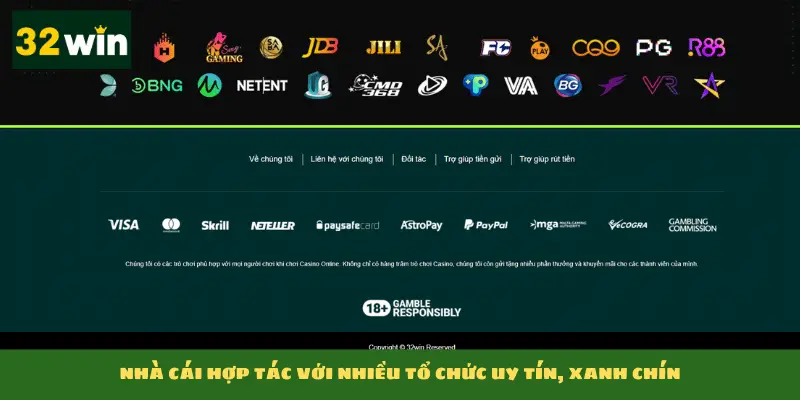 Nhà cái hợp tác với nhiều tổ chức uy tín, xanh chín