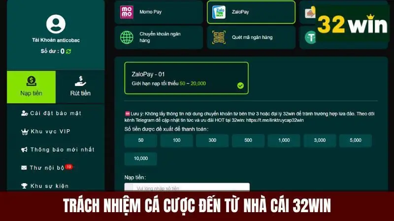 Một số trách nhiệm cá cược về giới hạn nạp rút từ phía nhà cái 32win